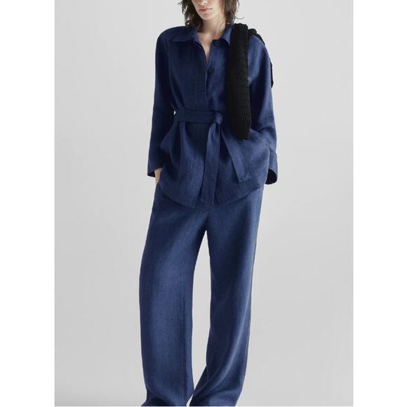 Massimo Dutti Blue 100% Linen 4 Pocket Pants Size 6 - Picture 1 of 12